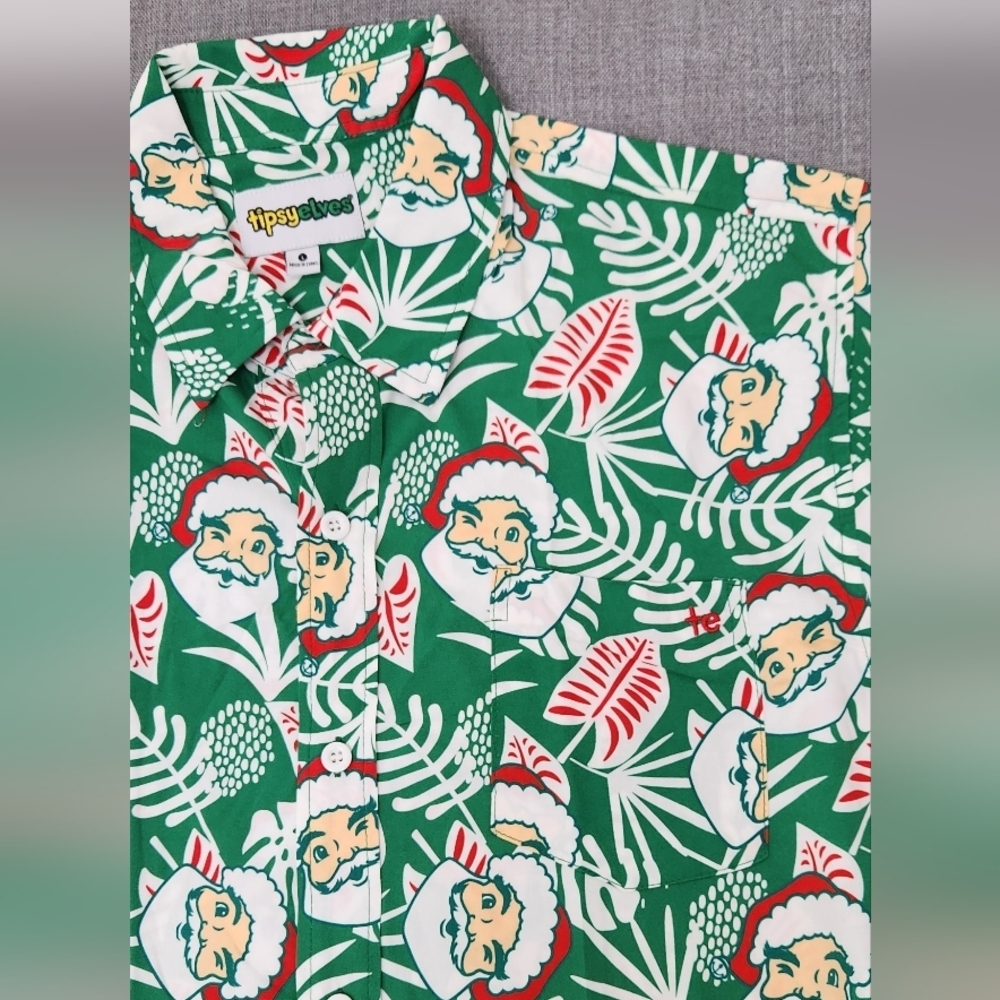 Tipsy Elves Santa Palms Lightweight Button Down Shirt. Large. - Picture 2 of 7
